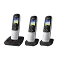Panasonic KX-TGH723GS Schnurlostelefon mit Anrufbeantworter 3er Set (DECT Telefon, strahlungsarm, Farbdisplay, Anrufsperre, Freisprechen) schwarz