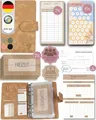 BeginnerBudget® Budget Planner Deutsch - Starterset mit Sparchallenge Budgetplaner - Sparen mit Umschlagmethode + Anleitung - Ringbuch A6 - Binder A6 Wildleder-Style (Beige)