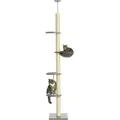 Pawhut - Kratzbaum, Katzenkratzbaum Deckenhoch, 230-250 Cm, Kletterbaum Mit Hängematte, Katzenbaum Höhenverstellbar, Spielbaum Mit Kippschutz, Plüsch, Grau+cremeweiß