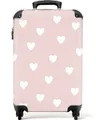 NoBoringSuitcases.com© Kinderkoffer Muster - Herz - Mädchen - Rosa 55x35x20cm, 4 Rollen, Handgepäck-Koffer, Kinderkoffer, Reisekoffer Mädchen