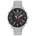Casio Herren Solar Armbanduhr, 48.00mm GehäusegröÃŸe mit schwarz analog/digital Zifferblatt und Silber Metallarmband Armband ECB-900DB-1AER