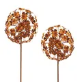 Kobolo Gartenstecker Rusty Flower Ball, 2er Set, 110 cm, Metall in Rostoptik, Blumenmotiv als Blickfang für Garten, Terrasse, Balkon, Vorgarten & Außenbereich