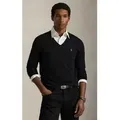 Polo Ralph Lauren für Herren. 710670789003 Schmal geschnittener Baumwollpullover mit V-Ausschnitt schwarz (M), Lässig, Baumwolle, Klassisch