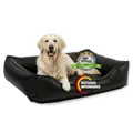 CopcoPet Hundebett Grosse Hunde XL – Waschbares Hundekissen 【Kunstleder】 Hundekorb aus Kunstleder - Formstabiles Hundesofa - Hundekörbchen mit Rand für Hunde, Dog Bed Schwarz 110x90 cm