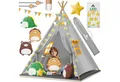 KIDIZ Spielzelt Tipi Zelt für Kinder aus Baumwolle 100x100x160cm Kinderzelt (LED-Lichterkette, Leuchtstern, Girlande, 3 Plüschtiere, Matte & Tasche) Spielhaus für drinnen & draußen Tipizelt