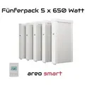 Fünferpack 5x 650 Watt Flächenspeicherheizung areo direct - simples Thermostat - Appsteuerung ohne Zusatzhardware möglich