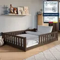 Kinderbett Bodenbett 140x200 cm mit Rausfallschutz & Lattenrost Montessori Bett Bed Gitterbett Kinder Jugendbett Einzelbett | Zartbitterschokolade - Dunkelbraun