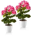 PASCH® Künstliche Geranien im Hochglanz-Keramiktopf | Kunstblumen im Topf | Künstliche Blumen wie echt | Fake Blumen | Kunstblumen wie echt (Rosa, 2 Stück, 25cm)