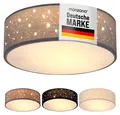 MONZANA® Deckenlampe Sternenhimmel Wohnzimmer Schlafzimmer E27 Grau Rund 30cm Stoffschirm 1-Flammig 40W Küche Lampe Deckenleuchte Stoffdeckenlampe