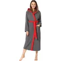 Ladeheid Bademantel Damen Frottee Bademantel aus 100% Baumwolle LA40-191, Langform, Baumwolle, Kapuze grau|rot M