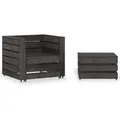 vidaXL 2 Tlg Garten-Paletten-Lounge-Set Kiefernholz Grau Imprägniert 316199