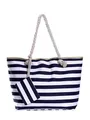 DonDon Strandtasche mit Reißverschluss, Große Strandtasche XXL, Shopper Tasche Damen - Praktische Beach bag Umhängetasche Damen Badetasche für Strand und Meer - gestreift dunkelblau weiß