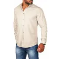 CARISMA Langarmhemd Herren Leinen Baumwoll Mix Hemd 8389 Regular Langarm Stehkragen Uni beige 3XL