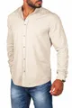 Carisma Herren Hemd Leinen Baumwoll Mix - Freizeit Shirt mit Stehkragen trendig lässig Basic Oberteil Langarm Regular fit - Modell 8389, Grösse:3XL, Farbe:Beige