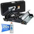 ZMC Gaskocher PREMIUM Butan Gaskocher Campingkocher 2-flammig + Gaskartuschen 227g, (Doppel Kartuschenkocher mit Zündsicherung, mit Piezozündung, Wärmeleistung: 2,0KW, 2,0KW), für Outdoor und Innenraum, Gasherd Kochfeld Gas Kocher Herd PREMIUM Gaskocher + 20x Gaskartuschen