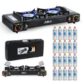 Z.M.C Premium Camping Gaskocher 2-flammig +20 Gaskartuschen 227g, Campingkocher mit Transportkoffer für Outdoor und Innenraum, Doppelgaskocher mit Piezozündung