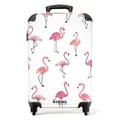 NoBoringSuitcases.com® Kinderkoffer Mädchen Reisekoffer mit Rollen Handgepäck Koffer Tiermotiv - Flamingo - Muster - Rosa - Koffer Kinder mädchenTrolley, 55x40x20