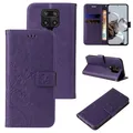 LBH Handy Hülle für Xiaomi Redmi Note 9 Pro Case Handytasche Schmetterling Blumen Flower Standfunktion Schutzhülle Magnet Rundum Schutz 360 Grad Flipcase Cover Violett