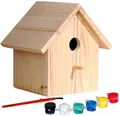 dobar® 22368FSC Nistkasten Bastel-Set - Nistkasten zum Selberbauen und Bemalen - Nisthilfe Bausatz für Wildvögel im DIY-Set - Kleiner Meisenkasten Massivholz inklusive Mal-Set - 17,5 x 15,5 x 20,5 cm