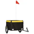 vidaXL Lastenanhänger, Anhänger für Fahrrad, Fahrradanhänger mit Deichsel Sicherheitsflagge, Transportanhänger, Schwarz Gelb 45kg Eisen