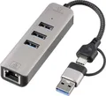 Renkforce RF-6856046 USB-Hub 3 Port USB-A, RJ45 USB 3.2 Gen1 5 GBit/s mit eingebautem Netzwerk-Anschluss Grau RF-EAWH-300