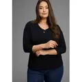 Laura Scott CURVE 3/4-Arm-Shirt Große Größen mit V-Ausschnitt und lockerer Passform schwarz 56/58