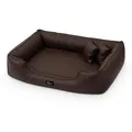 exclusive BED Orthopädisches Hundebett Max Grosse Mittelgroße Kleine Hunde - Hundekissen Hundesofa aus Kunstleder - Memory Foam Langlebig Abriebfest Reißfest (L+|90x70cm, Braun)