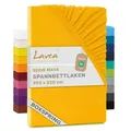 Lavea® Spannbettlaken 200 x 220 cm Maya Jersey, Boxspringbetten, Wasserbetten, Bettlaken aus 100% Baumwolle, mit Rundumgummi für Matratzen bis 35 cm, atmungsaktiv, Spannbetttücher, Goldgelb