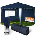 Kronenburg Faltpavillon wasserdicht Dachmaß 3 x 3 m UV Schutz 50+ Pavillon in Blau mit 2 Seitenteilen