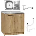 Stamar | Küchenschrank, mit Spüle, 80 cm, Eiche Gold, mit Armatur und Siphon - Gold