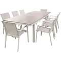 9-tlg. Alu Gartenmöbel Set weiß ausziehbarer Tisch 180-240 cm mit 8 stapelbaren Stühlen - Weiß