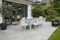 9-tlg. Alu Gartenmöbel Set weiß ausziehbarer Tisch mit 8 stapelbaren Stühlen