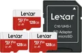 Lexar Micro SD Karte 128GB 3er Pack, Speicherkarte Micro SD mit Adapter 100 MB/s