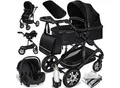 KESSER® Loops Kinderwagen 4 in 1 Kombikinderwagen Komplett-Set auch als Buggy für Kinder bis 4 Jahre inkl. Babywanne, Babyschale + Fußsack, Korb, Wickeltasche, Regen- & Insektenschutz & Flaschenhalter