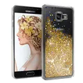 EAZY CASE Hülle kompatibel mit Samsung Galaxy A3 (2016) Schutzhülle mit Flüssig-Glitzer, Handyhülle, Schutzhülle, Back Cover mit Glitter Flüssigkeit, aus TPU/Silikon, Transparent/Durchsichtig, Gold