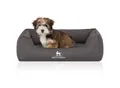 Knuffelwuff Orthopädisches Wasserabweisendes Hundebett Leon aus Velours mit Handwebcharakter anthrazit M-L
