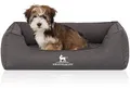 Knuffelwuff Orthopädisches Wasserabweisendes Hundebett Leon aus Velours mit Handwebcharakter M-L 85 x 63cm Anthrazit - abnehmbarer Bezug - waschbar - für große, mittelgroße und kleine Hunde