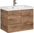Saphir Waschtisch Quickset Mineralmarmor-Waschtisch mit Unterschrank, 74 cm breit, Wachplatz, Griffe Chrom Glanz, inkl. Türdämpfer, 2 Türen, 1 Schublade