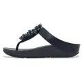 Fitflop für Damen. A2D-399 Perlen-Cluster Perlen-Cluster Zehensteg-Sandalen aus navyfarbenem Leder (37), 3 bis 5 cm, Keine, Lässig, Marine