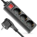 deleyCON 3 Fach Steckdosenleiste mit Flachstecker & EIN/AUS Schalter Mehrfachsteckdose Stromleiste für Innenbereich 3,0 m Kabel Flachkontakt-Stecker Robustes Kunststoffgehäuse Schwarz
