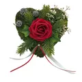 Radami Grabgesteck Grabschmuck Grabaufleger Moosherz Grabherz Trauerherz Grab Herz Gesteck und Rose (Rose Rot)