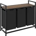 Tectake Wäschesortierer  Industrial Style  2 Oder 3 Ausziehbare Fächer Holz und Stahl 34 x 93 5 x 72 cm 34 x 93 50 x 72 cm Schwarz Braun
