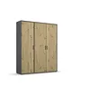 Rauch Möbel Voyager, Kleiderschrank für Schlafzimmer, Kinderzimmer, Jugendzimmer, Flur, 3-türig, mit Zubehör Classic, Farbe Eiche Artisan, Holz/Grau metallic, Schwarz, Breite 140cm
