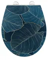 WENKO WC-Sitz Big Leaves, robuster Toilettensitz aus antibakteriellem Duroplast mit Absenkautomatik und rostfreier Fix-Clip Edelstahl Hygiene Befestigung, WC-Deckel mit Relief-Oberfläche, 38 x 44,5 cm