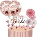 17-teilige Tortendeko Happy Birthday Rose Gold Glitter Cupcake Topper