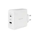 LogiLink GaN (Galliumnitrid) USB Steckdosenadapter, 1x USB-C mit PD (PowerDelivery) & 1x USB-A, Überstrom-, Überspannungs-, Kurzschluss- Überhitzungsschutz