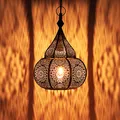 Orientalische Lampe Pendelleuchte Schwarz Ilham 40cm E27 Lampenfassung | Marokkanische Design Hängeleuchte Leuchte aus Marokko | Orient Lampen für Wohnzimmer Küche oder Hängend über den Esstisch