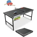 Juskys Mini Tischtennisplatte Flexi mit Zubehör - klappbar - Zuhause & unterwegs - Schwarz - Schwarz/Silber