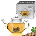 Creano Teekanne aus Glas 0,8l - Glasteekanne mit Glas-Sieb und Deckel - Teepresse ideal zur Zubereitung von Losen Tees - tropffrei