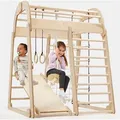 Holz Klettergerüst Für Kinder Indoor & Outdoor, Montessori, Schaukel, Kletterwand, Kletterseil Und Strickleiter – Für Kinder Von 3 Bis 8 Jahren